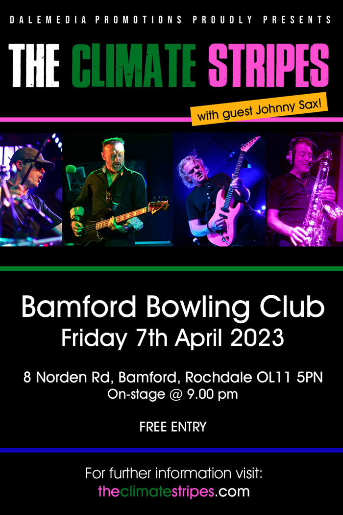 The Climate Stripes with guest Johnny Sax at the BBC, Rochdale, Friday 7th April 2023!