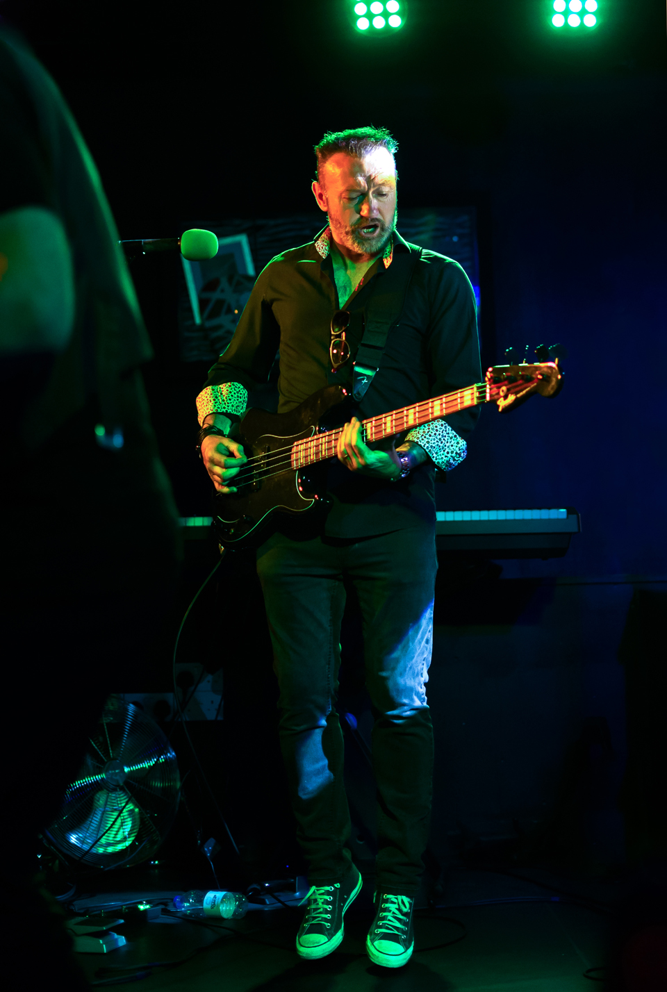 Pete Moran on bass and backing vocals with The Climate Stripes (The Empire, Rochdale, July 2022) (Photography by Erica Waugh)