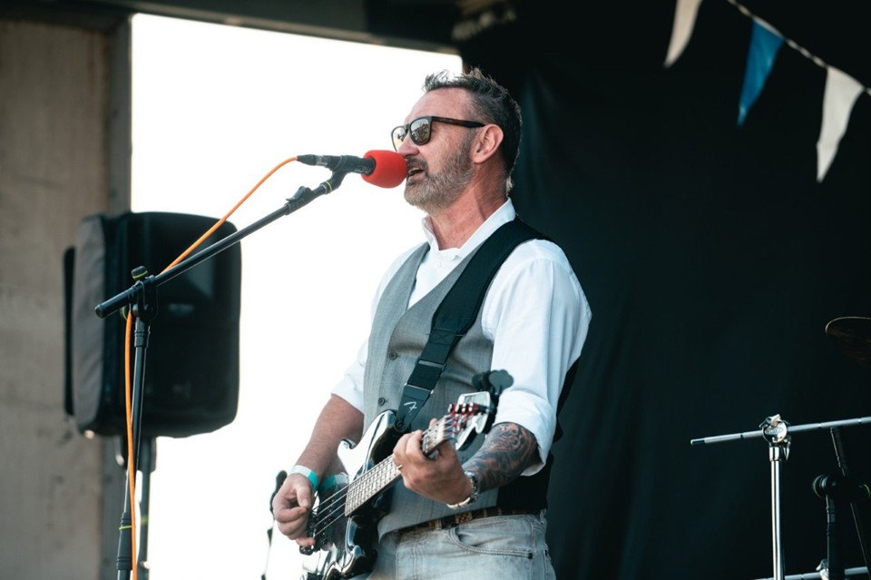 Pete Moran on bass and backing vocals with The Climate Stripes (Various festivals, Summer 2022)